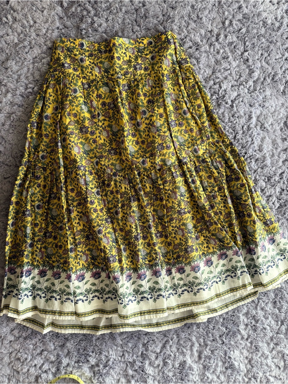 Chelsea & Violet Yellow Floral Border Midi Skirt with Cream Trim